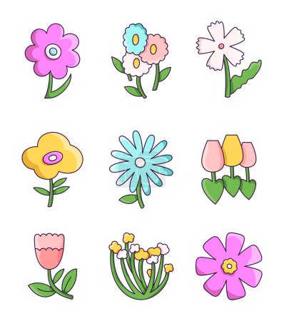 Illustration for Decorative cute flowers. Simple forms. Vector drawing. Collection of design elements. - Royalty Free Image