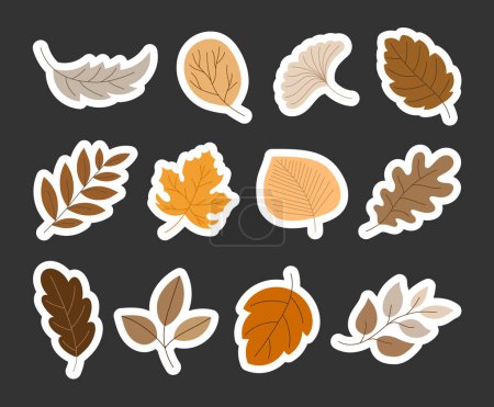 Illustration for Colorful cartoon autumn leaves. Sticker Bookmark. Hand drawn style. Botanical. Vector drawing. Collection of design elements. - Royalty Free Image