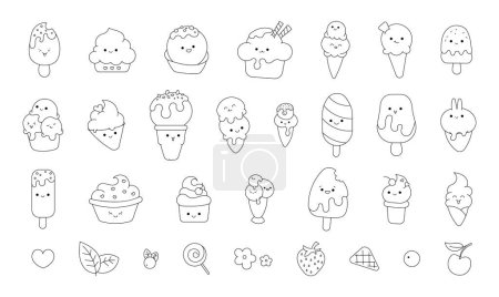 Illustration for Cute ice cream. Coloring Page. Funny cartoon characters. Happy and cheerful emotions. Vector drawing. Collection of design elements. - Royalty Free Image
