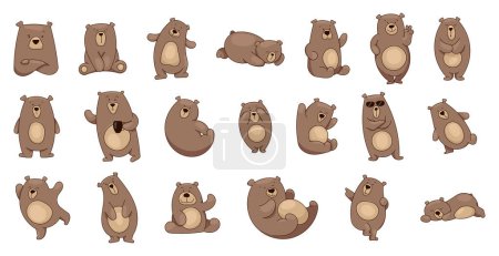 Illustration for Bear character cartoon. Funny teddy in different pose and activities. Vector drawing. Collection of design elements. - Royalty Free Image