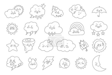 Illustration for Cute weather characters. Coloring Page. Weather forecast. Vector drawing. Collection of design elements. - Royalty Free Image