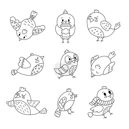 Illustration for Cute funny bird. Coloring Page. Little cartoon animal. Vector drawing. Collection of design elements. - Royalty Free Image