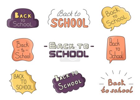 Illustration for Welcome back to school. Quote calligraphy typography. Vector drawing. Collection of design elements. - Royalty Free Image