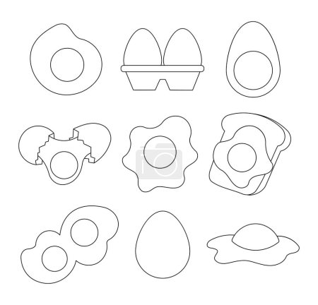 Illustration for Chicken egg morning breakfast. Coloring Page. Yolk protein food product. Vector drawing. Collection of design elements. - Royalty Free Image