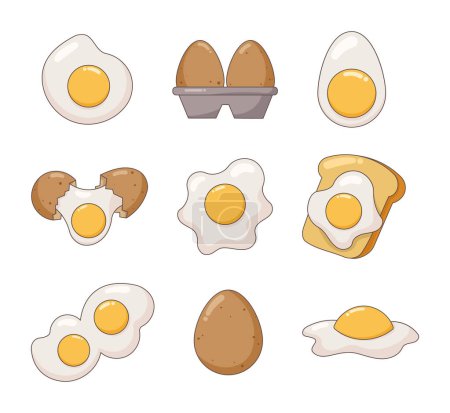 Ilustración de Huevo de pollo desayuno por la mañana. Producto alimenticio con proteína de yema. Dibujo vectorial. Colección de elementos de diseño. - Imagen libre de derechos