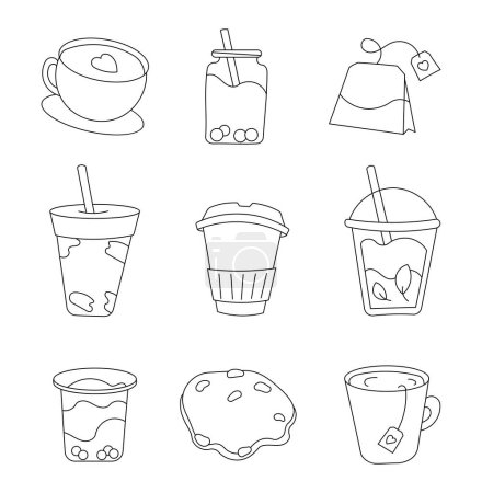 Illustration for Cup coffee, tea cappuccino. Coloring Page. Morning hot drink. Coffee break. Vector drawing. Collection of design elements. - Royalty Free Image