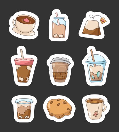 Illustration for Cup coffee, tea cappuccino. Sticker Bookmark. Morning hot drink. Coffee break. Vector drawing. Collection of design elements. - Royalty Free Image