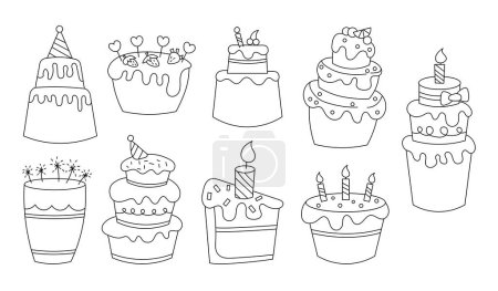 Illustration for Festive sweet cake. Coloring Page. Tasty dessert. Vector drawing. Collection of design elements. - Royalty Free Image