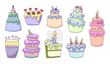 Illustration for Festive sweet cake. Tasty dessert. Vector drawing. Collection of design elements. - Royalty Free Image