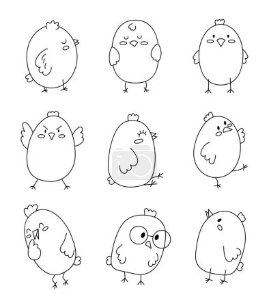 Illustration for Cute cartoon little chicken. Coloring Page. Easter bird symbol. Farm animals. Vector drawing. Collection of design elements. - Royalty Free Image