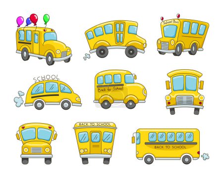 Ilustración de Autobús escolar. Educación americana. Transporte en vehículo. Estilo dibujado a mano. Dibujo vectorial. Colección de elementos de diseño. - Imagen libre de derechos