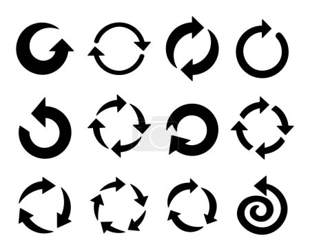 Illustration for Different circular arrows. Silhouette image. Refresh, reload, loading, recycle, loop rotation. Hand drawn style. Vector drawing. Collection of design elements. - Royalty Free Image