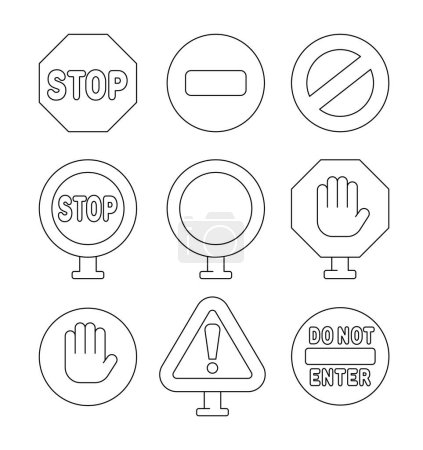 Illustration for Stop sign, block, prohibited. Coloring Page. Road traffic regulatory warning. Vector drawing. Collection of design elements. - Royalty Free Image