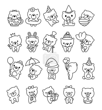 Illustration for Cute kawaii teddy bear. Coloring Page. Cartoon funny animals character. Hand drawn style. Vector drawing. Collection of design elements. - Royalty Free Image