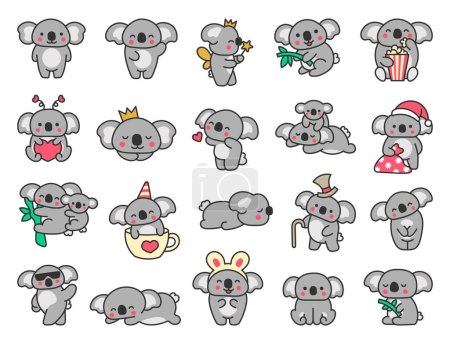 Téléchargez les illustrations : Joli kawaii koala ours. Animal australien personnage de dessin animé. Style dessiné à la main. Le dessin vectoriel. Collection d'éléments de design. - en licence libre de droit