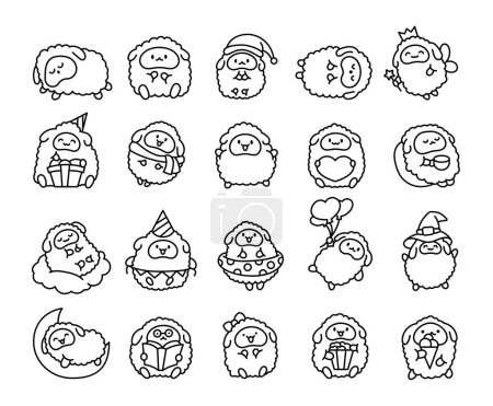 Illustration for Cute kawaii little sheep. Coloring Page. Smiling nice animal character. Hand drawn style. Vector drawing. Collection of design elements. - Royalty Free Image