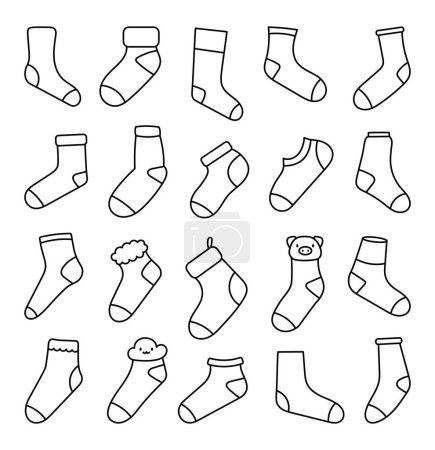 Illustration for Variety socks different textures. Coloring Page. Fashion trendy clothes. Hand drawn style. Vector drawing. Collection of design elements. - Royalty Free Image