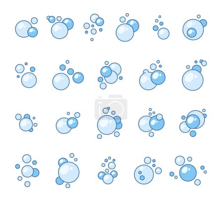 Illustration for Flying soap bubbles shapes. Bath, shampoo, shaving. Hand drawn style. Vector drawing. Collection of design elements. - Royalty Free Image