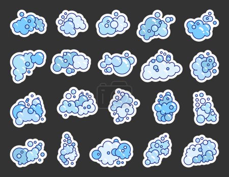 Illustration for Foam made of soap or clouds. Sticker Bookmark. Bubbles of different shapes. Hand drawn style. Vector drawing. Collection of design elements. - Royalty Free Image