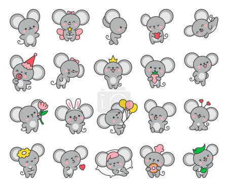 Illustration for Cute kawaii mouse. Cartoon happy baby rat characters. Hand drawn style. Vector drawing. Collection of design elements. - Royalty Free Image