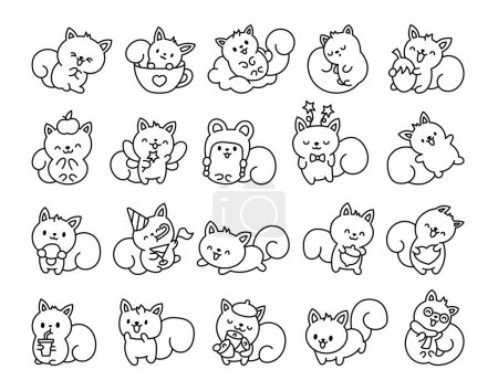 Illustration for Cute kawaii squirrel. Coloring Page. Funny forest wild cartoon animal characters. Hand drawn style. Vector drawing. Collection of design elements. - Royalty Free Image