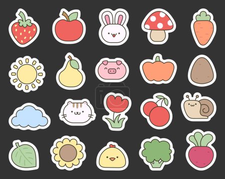 Illustration for Cartoon farm elements and characters. Sticker Bookmark. Hand drawn style. Vector drawing. Collection of design elements. - Royalty Free Image