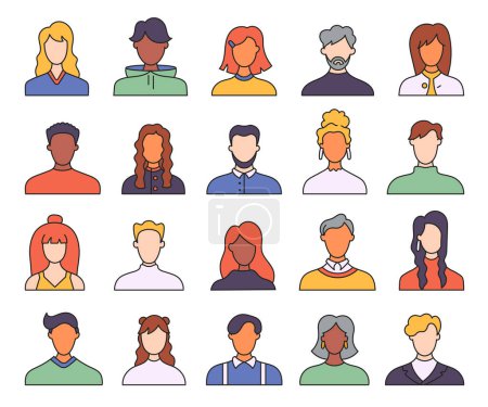 Illustration for People face avatars. Unknown or anonymous person. Different human profile. Hand drawn style. Vector drawing. Collection of design elements. - Royalty Free Image