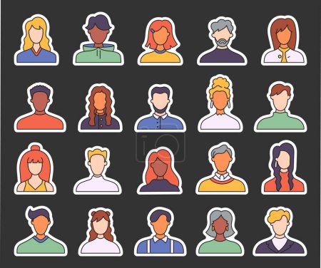 Illustration for People face avatars. Sticker Bookmark. Unknown or anonymous person. Different human profile. Hand drawn style. Vector drawing. Collection of design elements. - Royalty Free Image