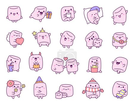 Illustration for Cute marshmallow character. Cartoon sweet smiling dessert. Hand drawn style. Vector drawing. Collection of design elements. - Royalty Free Image