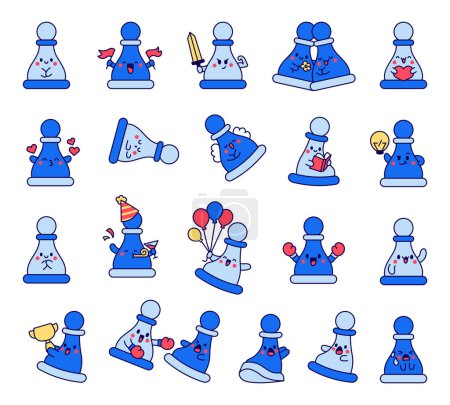 Illustration for Cute chess pawn with happy face. Cartoon kawaii character. Hand drawn style. Vector drawing. Collection of design elements. - Royalty Free Image
