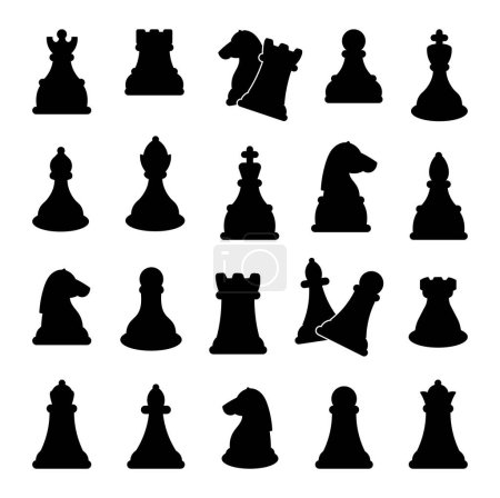 Illustration for Chess pieces. Silhouette Image. King, queen, bishop, knight, rook, pawn. Hand drawn style. Vector drawing. Collection of design elements. Vector drawing. Collection of design elements. - Royalty Free Image