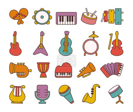Illustration for Musical instruments. Music stuff for classical orchestra. Hand drawn style. Vector drawing. Collection of design elements. - Royalty Free Image