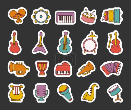 Illustration for Musical instruments. Sticker Bookmark. Music stuff for classical orchestra. Hand drawn style. Vector drawing. Collection of design elements. - Royalty Free Image