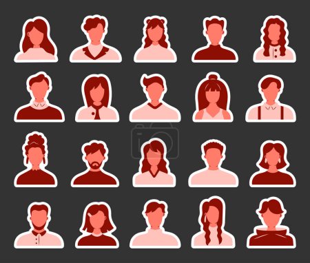 Illustration for People face avatars. Sticker Bookmark. Unknown or anonymous person. Different human profile. Hand drawn style. Vector drawing. Collection of design elements. - Royalty Free Image