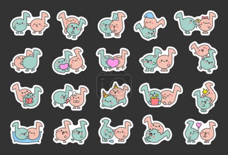 Illustration for Cute couple kawaii music notes. Sticker Bookmark. Cartoon character. Hand drawn style. Vector drawing. Collection of design elements. - Royalty Free Image