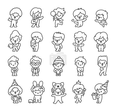 Illustration for Cute kawaii little boy. Coloring Page. Happy kid cartoon character. Hand drawn style. Vector drawing. Collection of design elements. - Royalty Free Image
