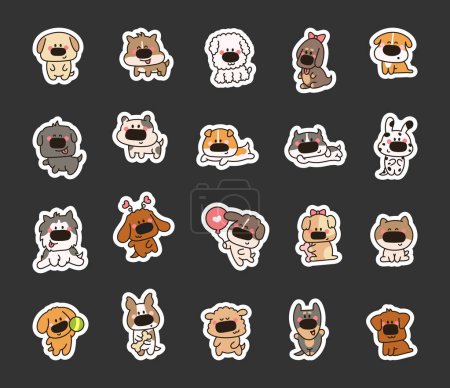 Illustration for Cute dogs and puppy characters. Sticker Bookmark. Cartoon funny pet animals. Hand drawn style. Vector drawing. Collection of design elements. - Royalty Free Image