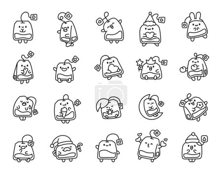 Illustration for Funny tea bag with different emotions. Coloring Page. Cartoon character. Hand drawn style. Vector drawing. Collection of design elements. - Royalty Free Image
