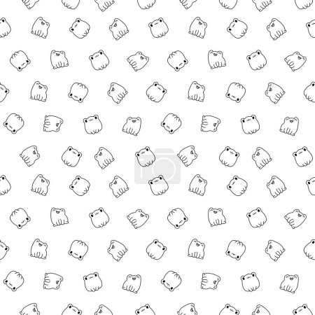 Illustration for Kawaii frog cartoon character. Seamless pattern. Coloring Page. Cute reptile animal. Hand drawn style. Vector drawing. Design ornaments. - Royalty Free Image