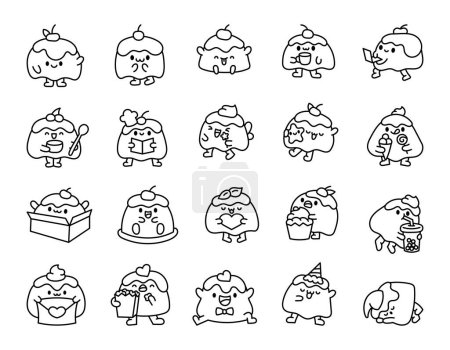 Illustration for Cartoon happy pudding characters. Coloring Page. Fun food. Hand style. Vector drawing. Collection of design elements. - Royalty Free Image