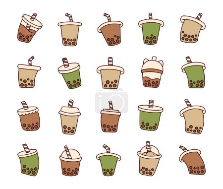 Illustration for Boba milk tea with tapioca pearls. Bubble drink. Hand drawn style. Vector drawing. Collection of design elements. - Royalty Free Image