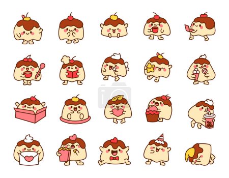 Illustration for Cartoon happy pudding characters. Fun food. Hand style. Vector drawing. Collection of design elements. - Royalty Free Image