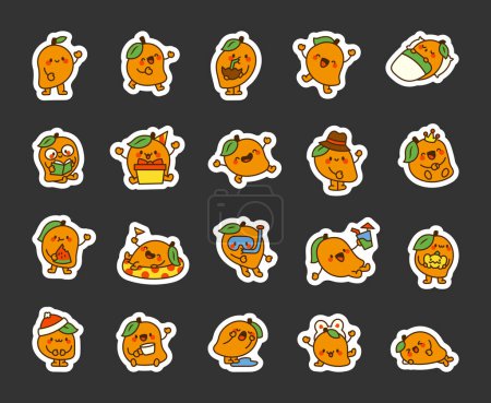 Illustration for Mango character. Sticker Bookmark. Funny fruit hero. Hand drawn style. Vector drawing. Collection of design elements. - Royalty Free Image