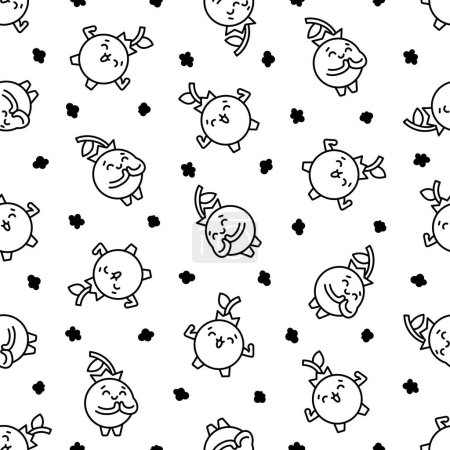 Illustration for Kawaii blueberry cartoon character. Seamless pattern. Coloring Page. Cute fruit in different emotion. Hand drawn style. Vector drawing. Design ornaments. - Royalty Free Image