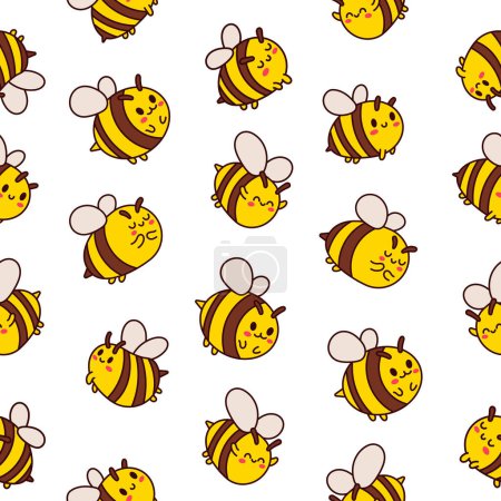 Ilustración de Caricatura lindo personaje de abeja. Patrón sin costuras. Insecto Kawaii sosteniendo la olla de miel. Estilo dibujado a mano. Dibujo vectorial. Adornos de diseño. - Imagen libre de derechos