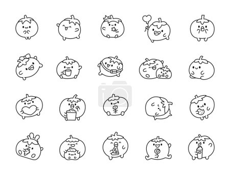 Illustration for Funny smiling tomato character. Coloring Page. Cute vegetable with face. Hand drawn style. Vector drawing. Collection of design elements. - Royalty Free Image