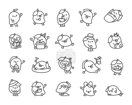 Illustration for Mango character. Coloring Page. Funny fruit hero. Hand drawn style. Vector drawing. Collection of design elements. - Royalty Free Image