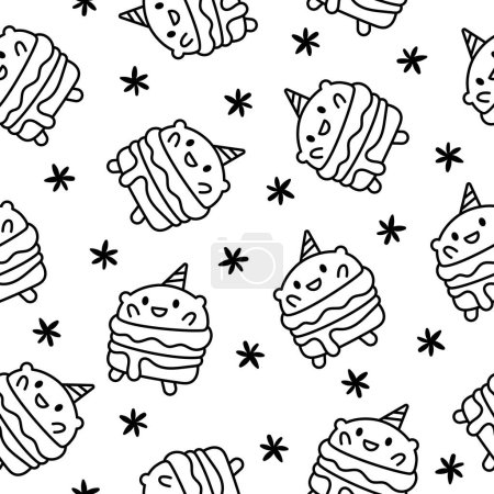 Illustration for Cute kawaii animal burger. Seamless pattern. Coloring Page. Funny food. Cartoon cheeseburger. Hand drawn style. Vector drawing. Design ornaments. - Royalty Free Image