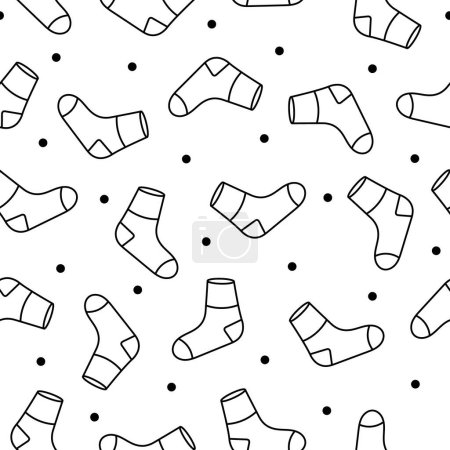 Illustration for Variety socks different textures. Seamless pattern. Coloring Page. Fashion trendy clothes. Hand drawn style. Vector drawing. Design ornaments. - Royalty Free Image