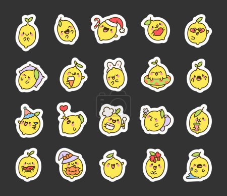Illustration for Cute kawaii lemon with a smile. Sticker Bookmark. Positive and juicy character. Hand drawn style. Vector drawing. Collection of design elements. - Royalty Free Image